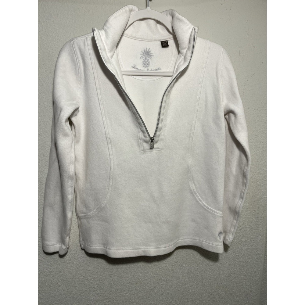 Tommy Bahama Sweater Women L White Pullover Half Zip Long Sleeve Heavy Warm